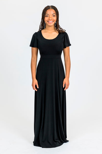 school music band student girl wearing black dress facing frontward