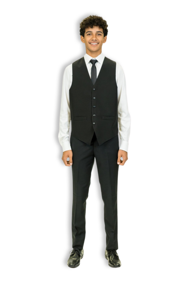 black dress shirt and black vest Men's Black Modern Fit Suit Vest 60