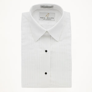 White Laydown Collar 1/4 Pleat Shirt - Women's