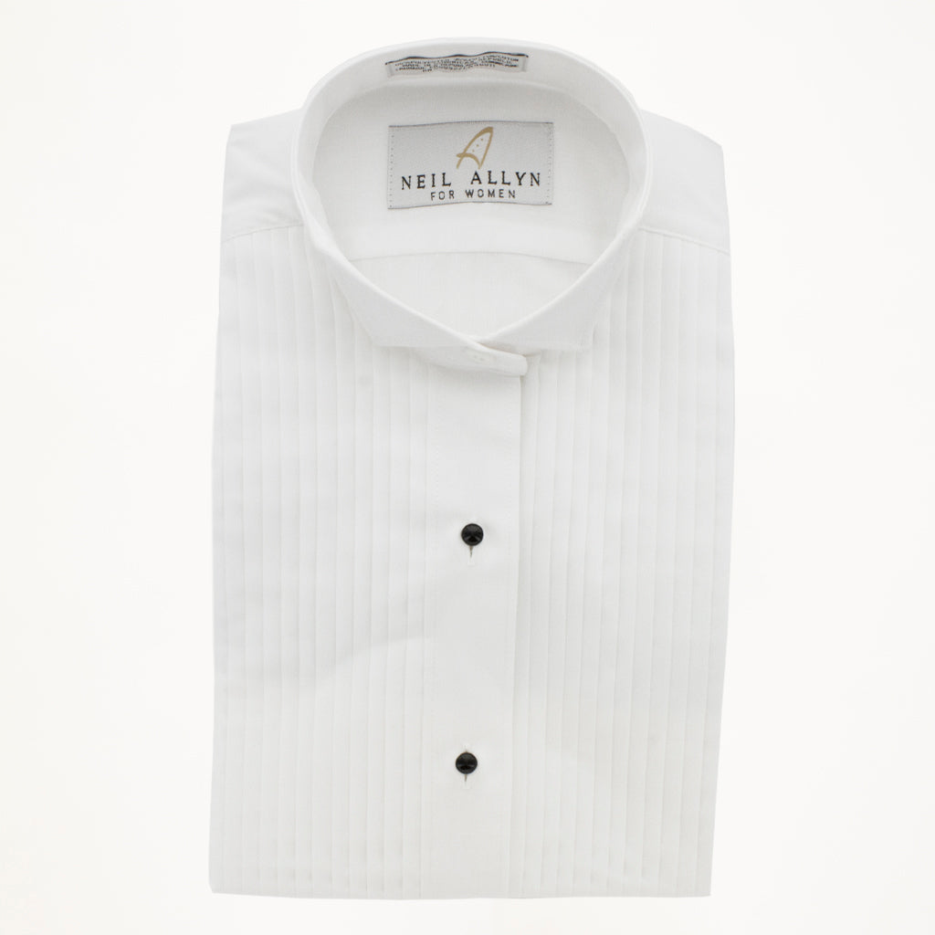 Wing Tip Tux Shirt 1/4" Pleat- White - Woman's