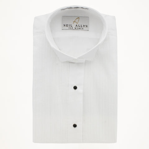 Wing Tip Tux Shirt 1/8" Pleat- White - Woman's