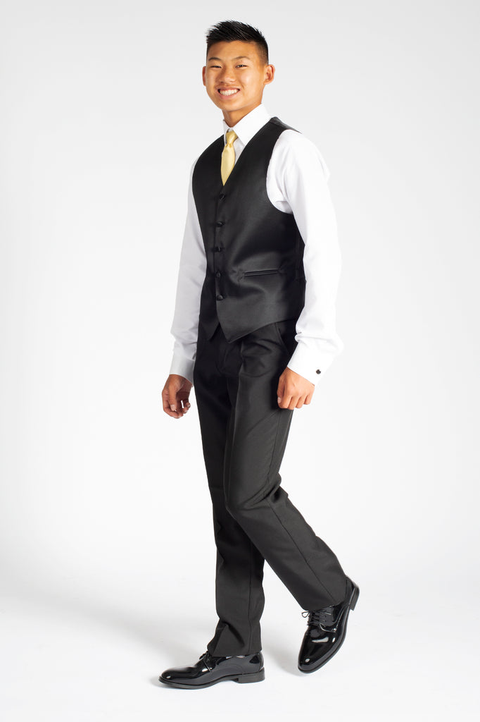 Men's Black, Pleated Front, Tuxedo Pants with Satin Stripe